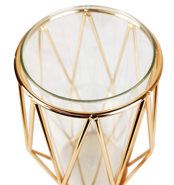 Gold vase decoration living room glass vase with metal stand, modern large vase as wedding decoration