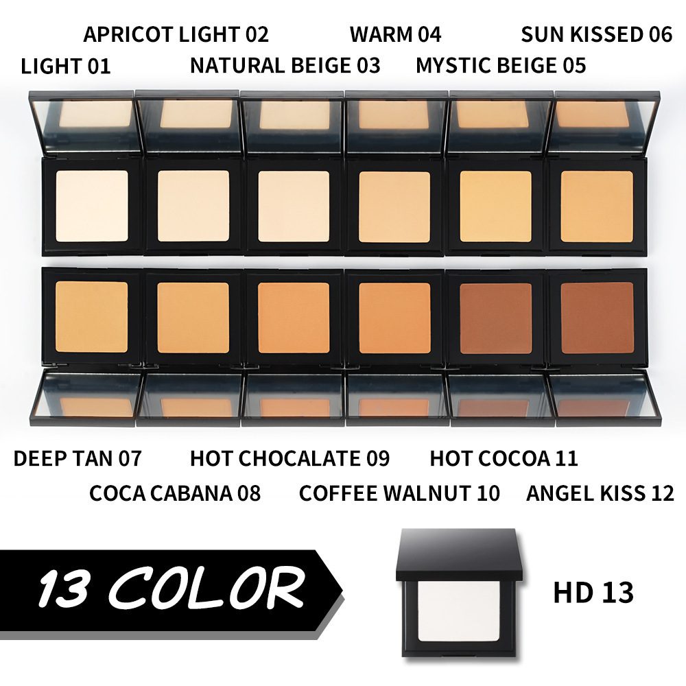 Compact Waterproof 14 colors  Dark Skin Full Coverage Mineral Matte Face Makeup Private Label Pressed Make Up Powder Foundation