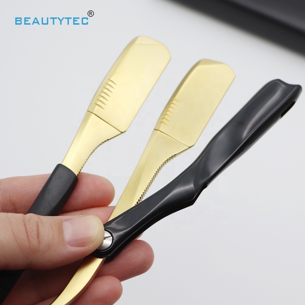 GOLD SILVER JAPANESE STYLE  Non disposable Double Edge Safety Rubber Handle Straight Cut Throat Shaving Razor