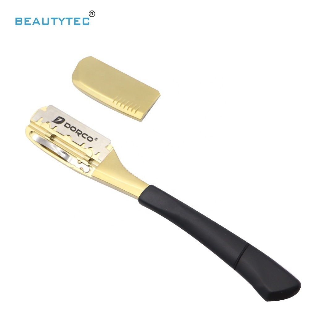 GOLD SILVER JAPANESE STYLE  Non disposable Double Edge Safety Rubber Handle Straight Cut Throat Shaving Razor