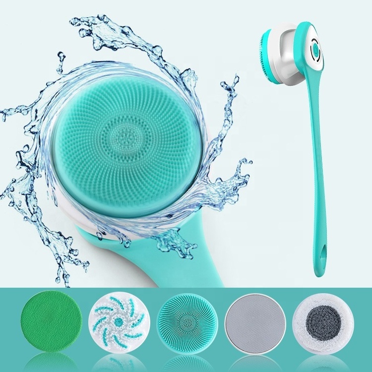 Multifunction spa shower spin back massager cleaning scrubber soft silicone long handle electric body bath brushes