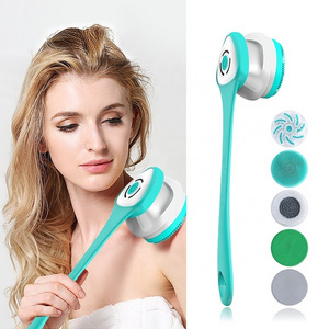 Multifunction spa shower spin back massager cleaning scrubber soft silicone long handle electric body bath brushes