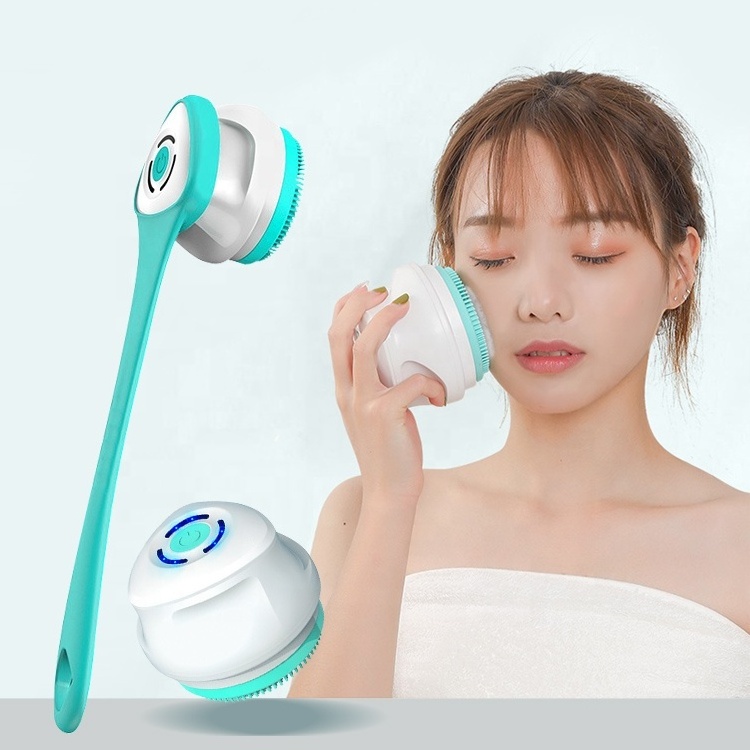 Multifunction spa shower spin back massager cleaning scrubber soft silicone long handle electric body bath brushes