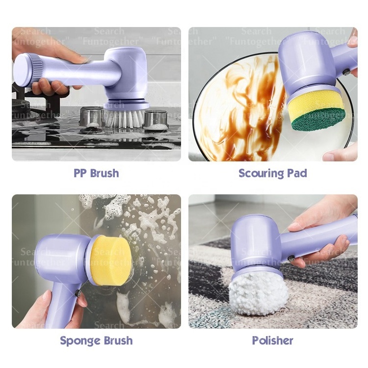 Household multi functions 4 in 1 spinning scrubber hand held cordless electric auto rotating bathroom toilet cleaning brush