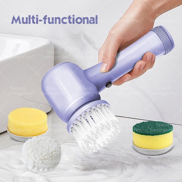 Household multi functions 4 in 1 spinning scrubber hand held cordless electric auto rotating bathroom toilet cleaning brush