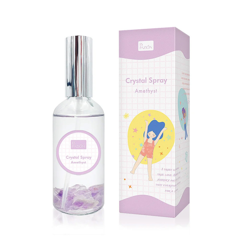 Smoke Odor Eliminator Spray Chic Atomizer with Gray Reeds and Amethyst, Rose Quartz, and Clear Quartz Crystals