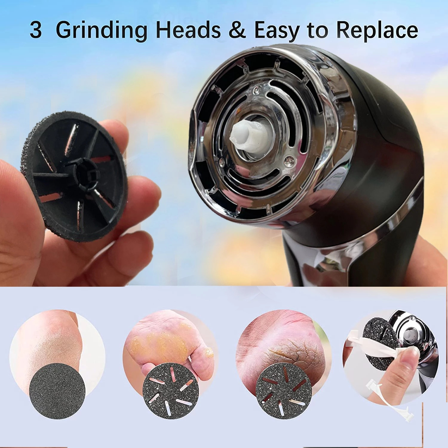 Electric Foot Hard Skin, Grinder Grater Remover Electrical Feet Scrubber Callus Shaver With Sandpaper For Pedicure/