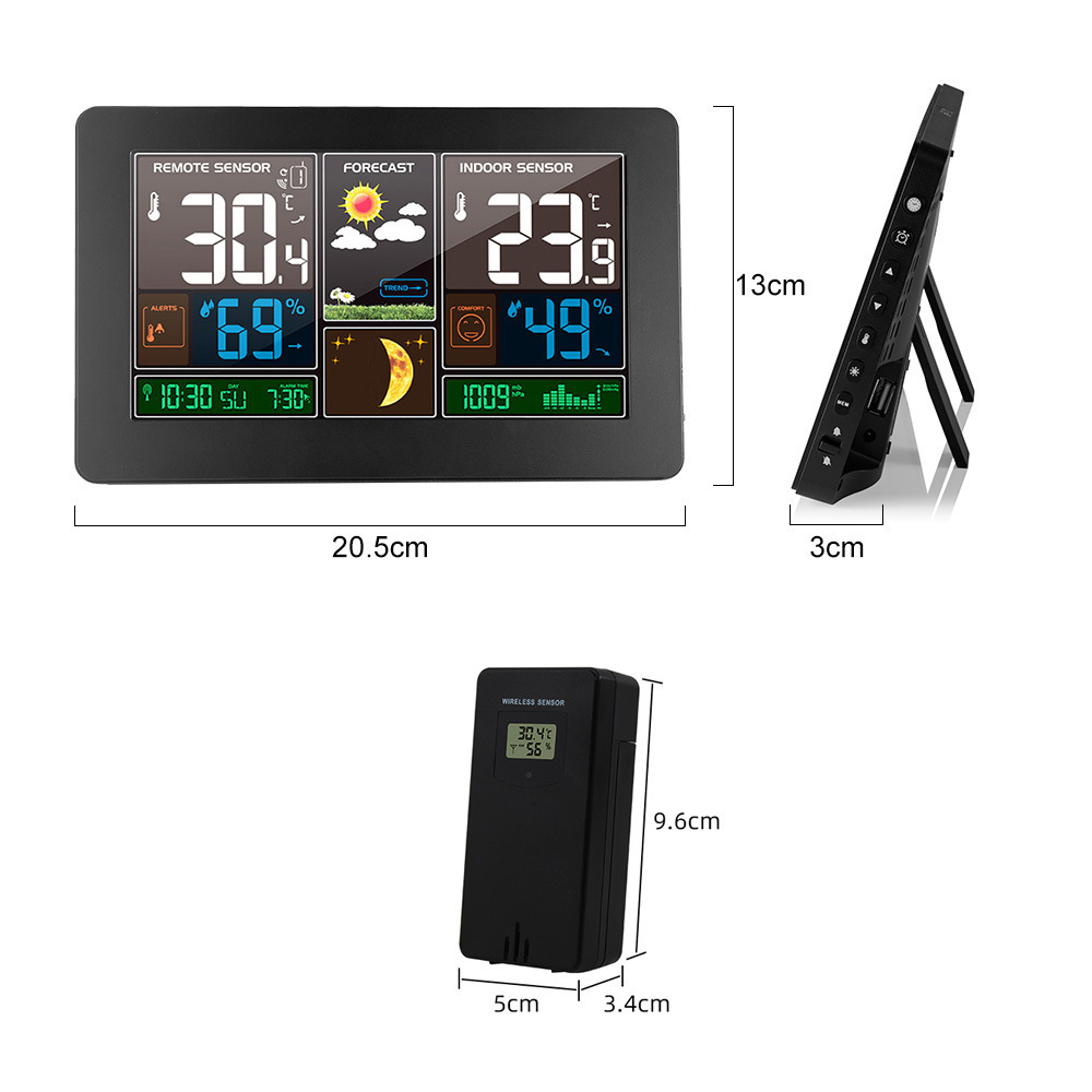 Wall Weather Station Digital Alarm Clock Temperature Humidity Meter Thermometer Barometer Snooze Moon Phase Table Desk Clocks