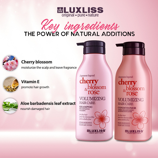 Luxliss Volumizing Shampoo and Conditioner Set Natural Cherry & Rose Oil Herbal Anti Frizz Protein Shampoo Set