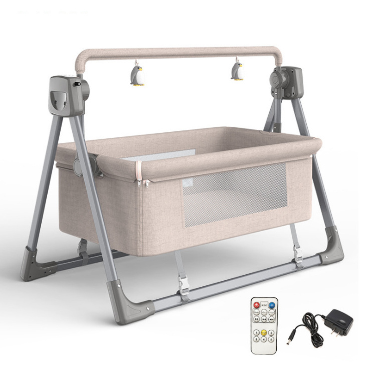 Newborn infant baby rocking bed cot crib one hand folding adjustable sleeping electric swing bed for baby