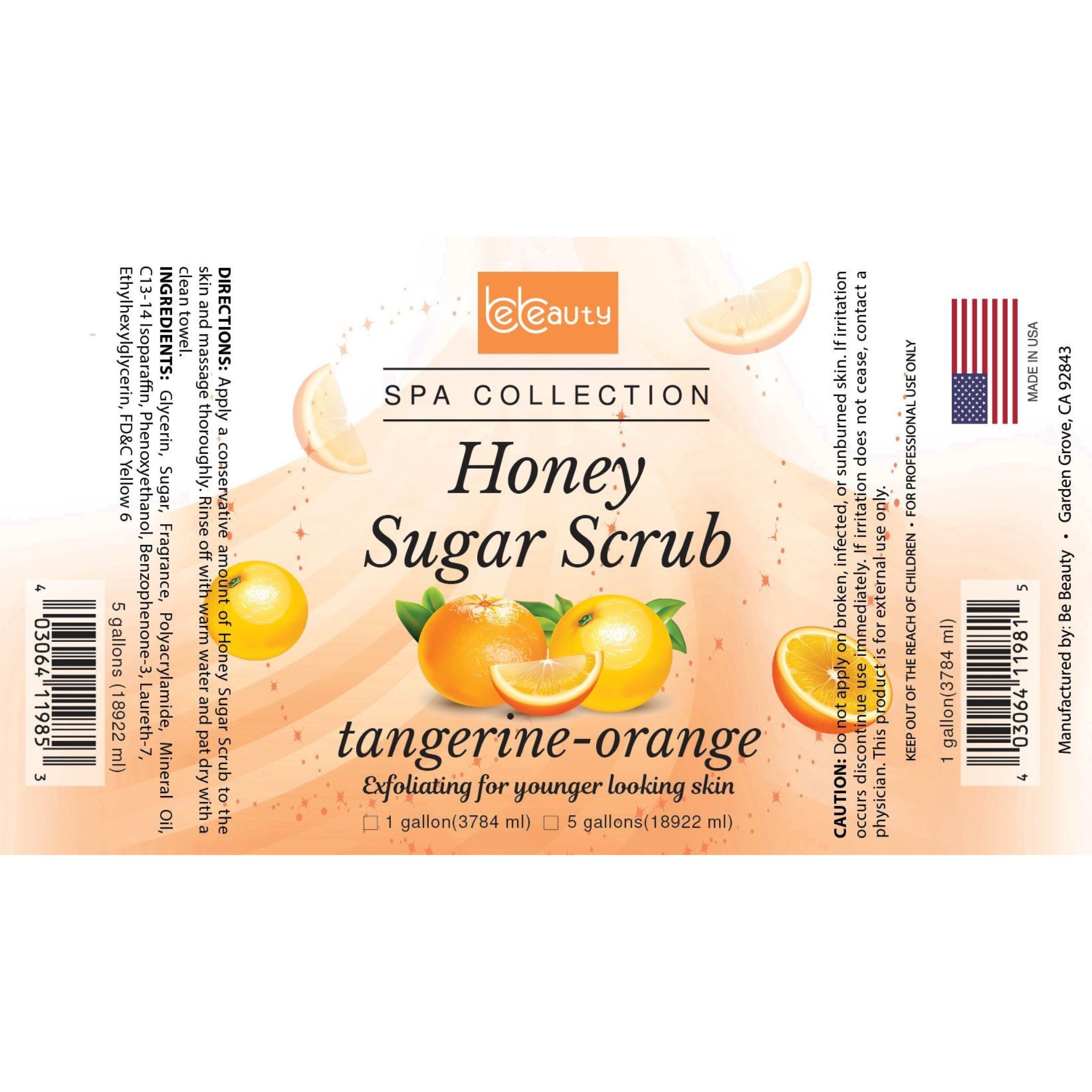 Honey Glycerin Sugar Scrub - Tangerine Orange -Made In USA Private Label Available, Exfoliating Hand, Foot and Body Scrub