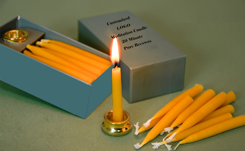 100% Handmade Natural Pure Beeswax Candles, 20 Minute Meditation Candles, Mini Taper Candles without Brass Candle Holder