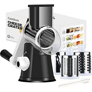 New Rotary Cheese Grater Shredder 3 Blade Drum Vegetable Slicer Potato Wavy Cutter Manual Stainless Steel With Cleaning Brush