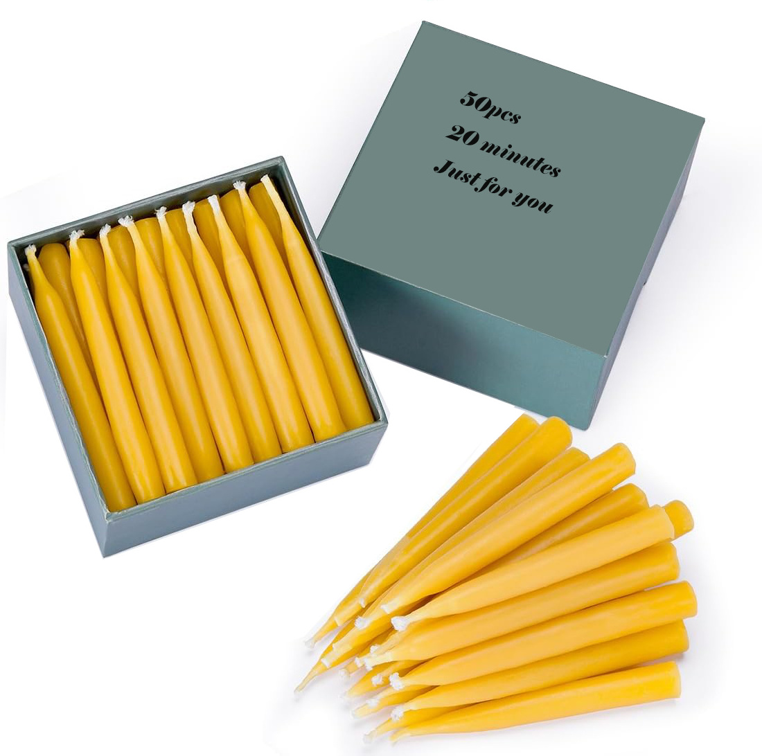 100% Handmade Natural Pure Beeswax Candles, 20 Minute Meditation Candles, Mini Taper Candles without Brass Candle Holder