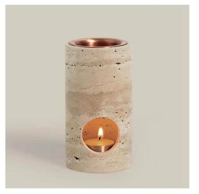 Natural Travertine Oil Burner essential oil diffuser burner, Candles burner aromatherapy wax melt warmer with metal tray