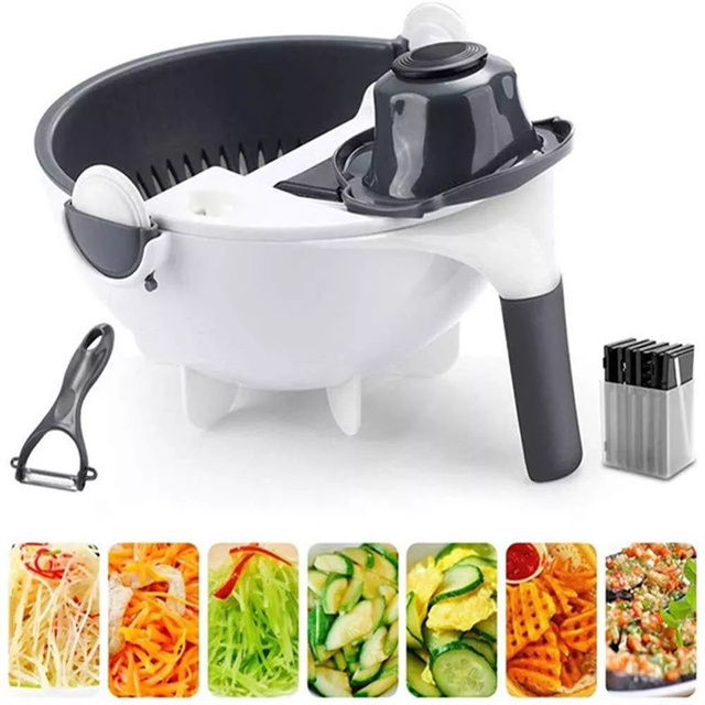 Multi-function 9 In 1 Multifunctional Manual Vegetable Chopper Cutter And Slicer With Draining Basket Strainer