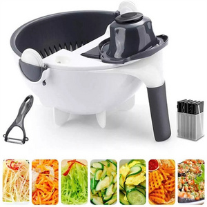 Multi-function 9 In 1 Multifunctional Manual Vegetable Chopper Cutter And Slicer With Draining Basket Strainer