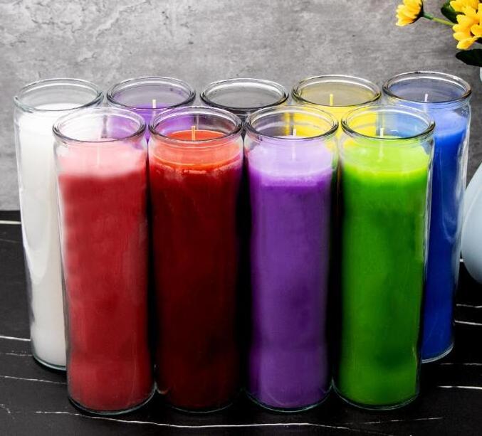 7 days religious candle with recycled glass candle jars outdoor using windproof candle