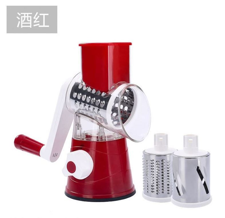 Kitchen Grater Vegetable Slicer with 3 Drum Blades Rotary Cheese Grater with Handle Round Mandoline Slicer Nuts Grinder