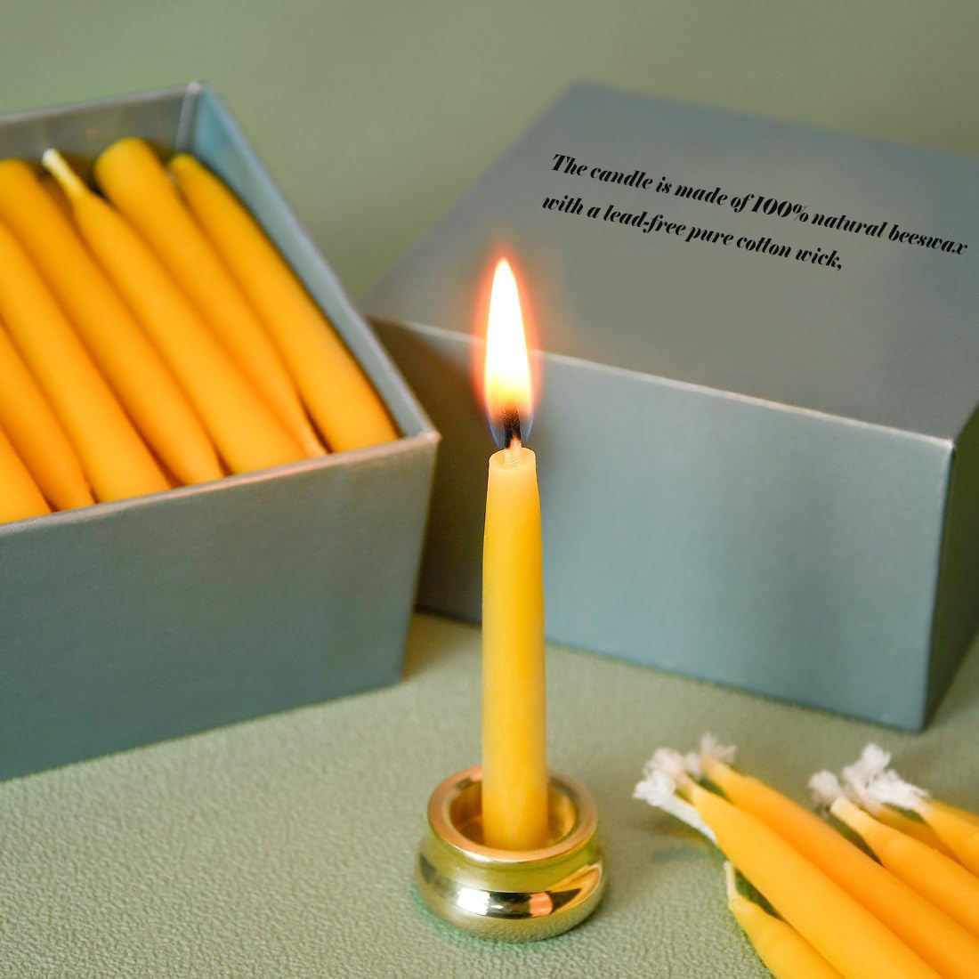 100% Handmade Natural Pure Beeswax Candles, 20 Minute Meditation Candles, Mini Taper Candles without Brass Candle Holder