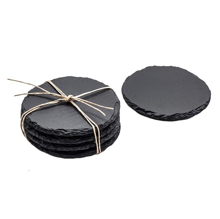 Dressed Natural Whisky Black Cup Tea Stone Slate Coaster With Wood Holder For Drink