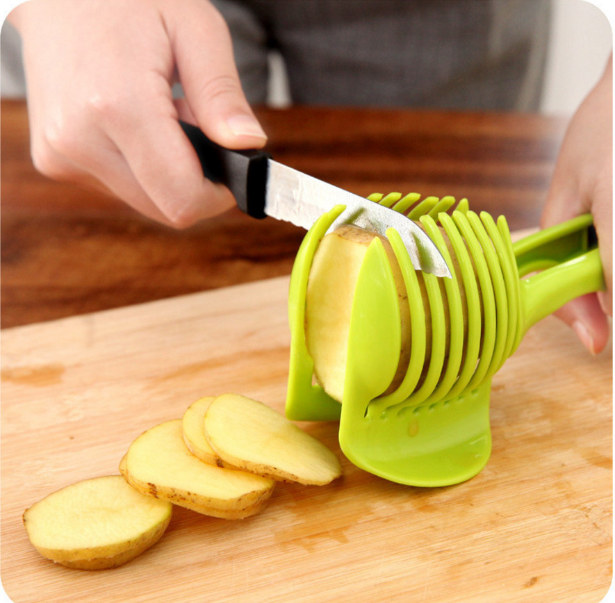 Multifunctional Lemon Potato Tomato Round Handheld Cake Tong Slicer Fruit Vegetable Cutter