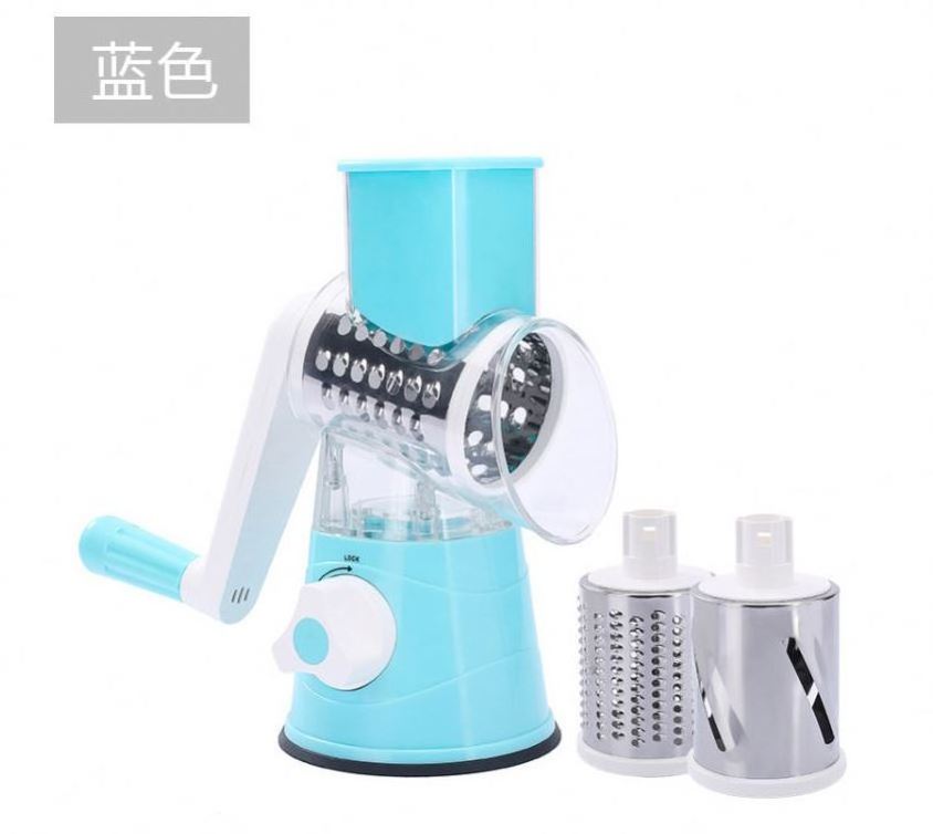 Kitchen Grater Vegetable Slicer with 3 Drum Blades Rotary Cheese Grater with Handle Round Mandoline Slicer Nuts Grinder