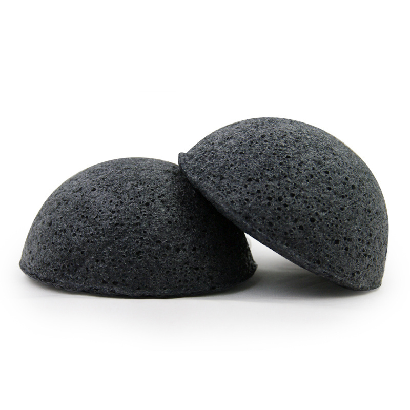 Bebevisa Exfoliating Konjac Sponge 100% Natural Charcoal for Adult and Baby 5 Years in Dry State; 2 Years in Wet State Half Ball