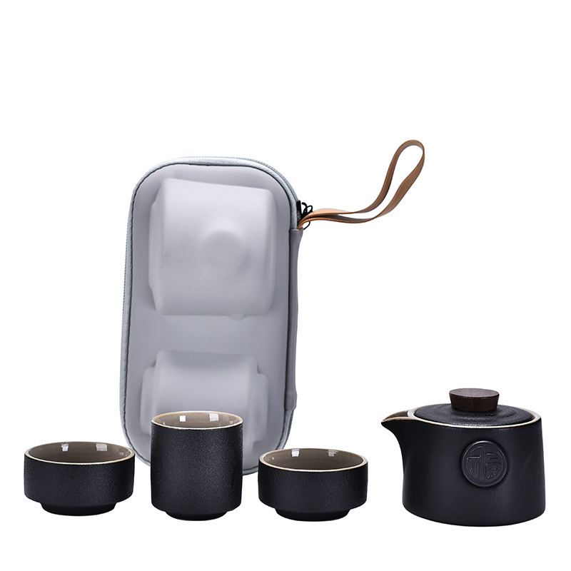 Chinese Kung Fu Tea Cup Set Travel Outdoor Camping Portable Tea Pot Ceramic One Pot Three Cup Gift Set