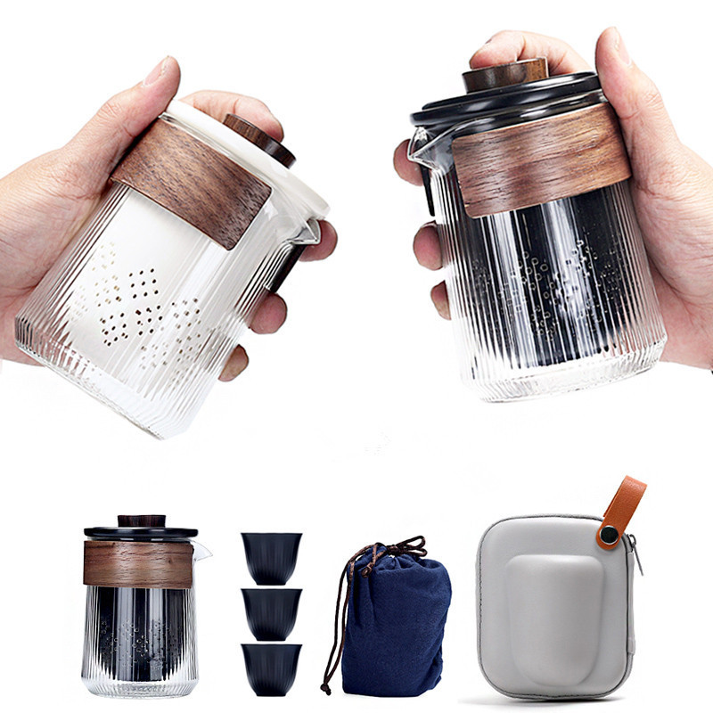 Portable Teaware Chinese Glass Travel Tea for One Set With Carring Bag  Heat-resistant Glass Pitcher Tea Cup Glass Set Ceramic