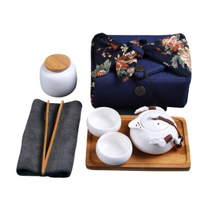 Chinese Portable Travel Tea set Ceramic Kung Fu Tea Pot Including 1 Teapot 2 Teacups 1bag 1 Tray 1 Tea Canister