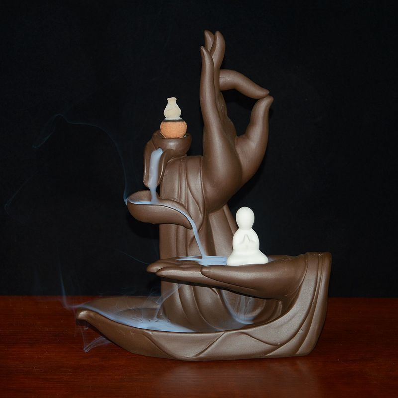 Home Lotus Incense Stick Burner Backflow Incense Buddha Hand Ceramic Incense Stick Holder