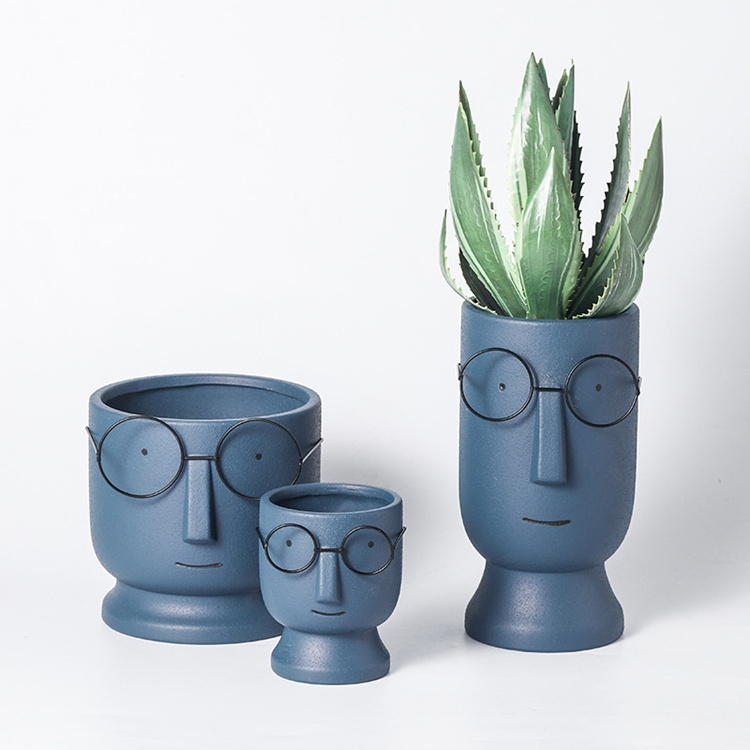 Home Garden Nordic Cute Glasses Boy Cartoon Pots for Succulents Indoor Catcus Planters Ceramic Succulent Flower Pot