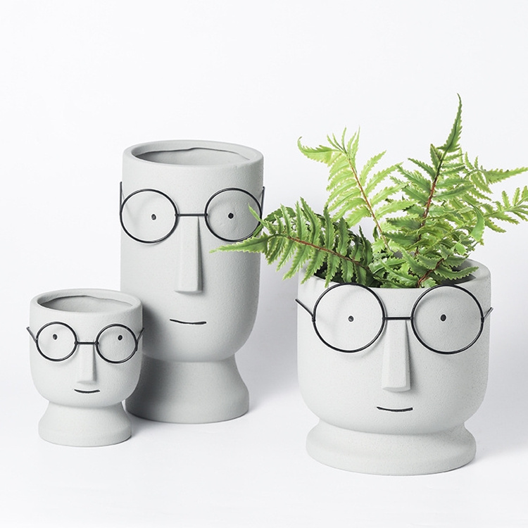 Home Garden Nordic Cute Glasses Boy Cartoon Pots for Succulents Indoor Catcus Planters Ceramic Succulent Flower Pot