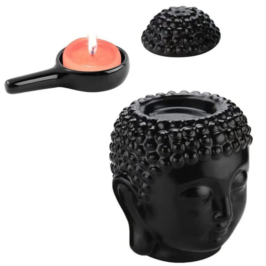 Aphacato Thai Buddha Head Ceramic Buddha Statue Candle Tealight Holders Home Decor Wax Melt Burner Ceramic Essential Oil Burner