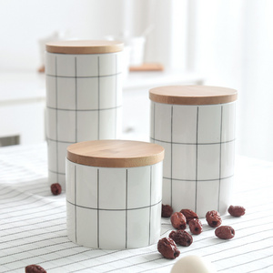 Ceramic Food Storage Jar Kitchen Container,Serving Tea, Coffee,  Ceramic Spice Jar with Wooden Lids(L size)