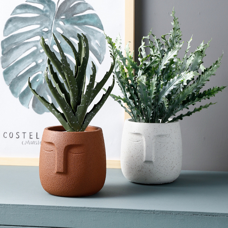 5.5 inch Nordic Creative Abstract Human Face Cement Cactus Succulent Flowerpot Home Garden Cement Pots for Plants