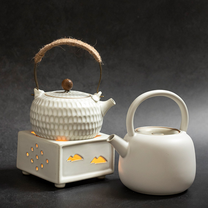 Japanese Stoneware Handmade Ceramic Tea Pot Warmer Stove Tea Kettle Kung Fu Teapot with Candle Warmer