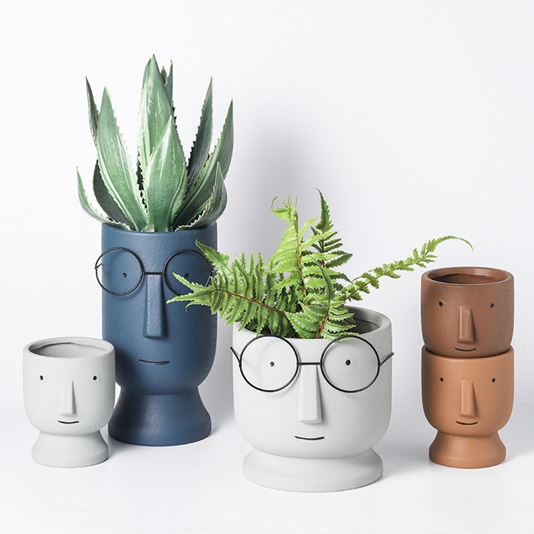 Home Garden Nordic Cute Glasses Boy Cartoon Pots for Succulents Indoor Catcus Planters Ceramic Succulent Flower Pot