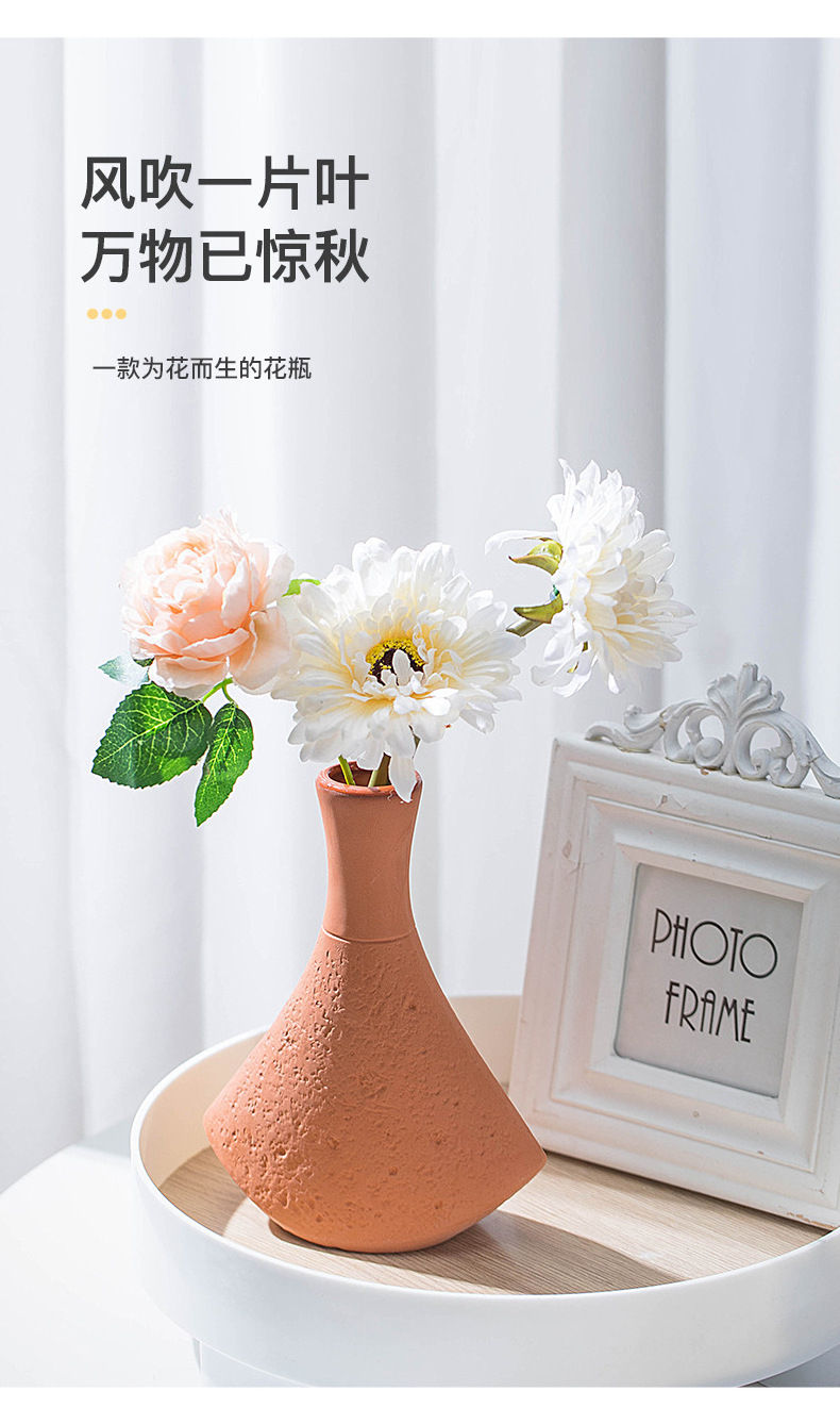 European Creative Small Ceramic Vase Red Clay Hydroponic Dried Flower Basket Modern Home Decoration Ornaments Living Room Crafts