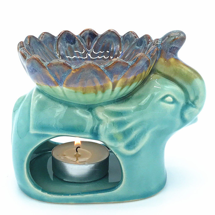 Thailand Style Ceramic Aromatherapy Essential Oil Burner Elephant Shape Tea Light Candle Holder Ceramic Wax Melt Warmer