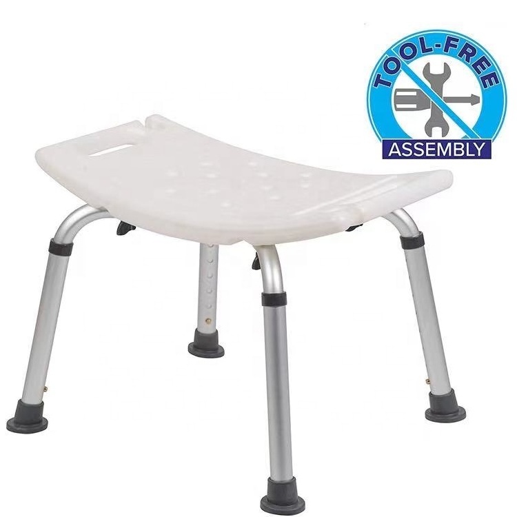 Lightweight Compact and Small Adjustable Aluminum Shower Chair Bath Bench Without Back with Non-Slip Seat