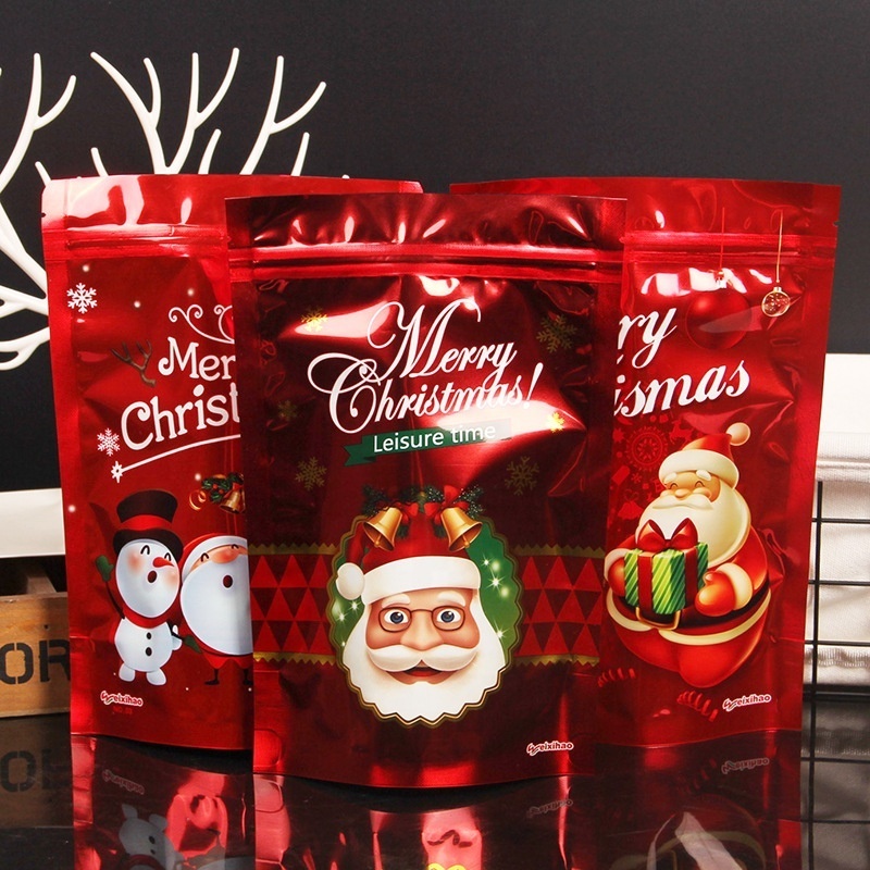 2022 new style Custom Christmas Printed Logo Candy Stand Up Zip Lock Pouch Plastic Clear Packaging Bag Mylar Plastic Bags