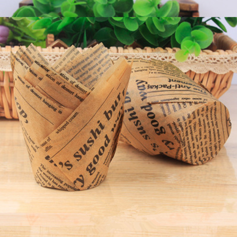 Food grade Cake Paper Cup  Newspaper Fire Style Cupcake Liner Baking Cup For Wedding Party Oilproof Cake Wrapper