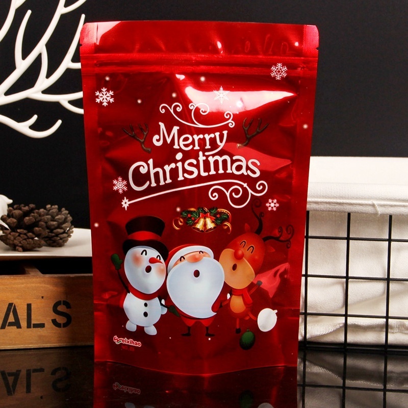 2022 new style Custom Christmas Printed Logo Candy Stand Up Zip Lock Pouch Plastic Clear Packaging Bag Mylar Plastic Bags