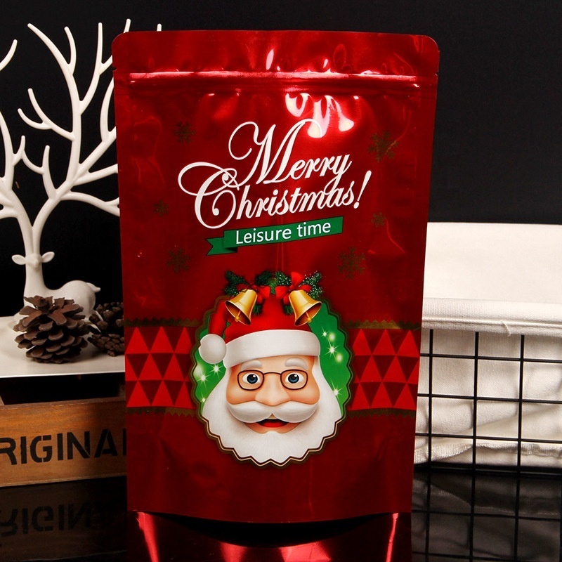 2022 new style Custom Christmas Printed Logo Candy Stand Up Zip Lock Pouch Plastic Clear Packaging Bag Mylar Plastic Bags