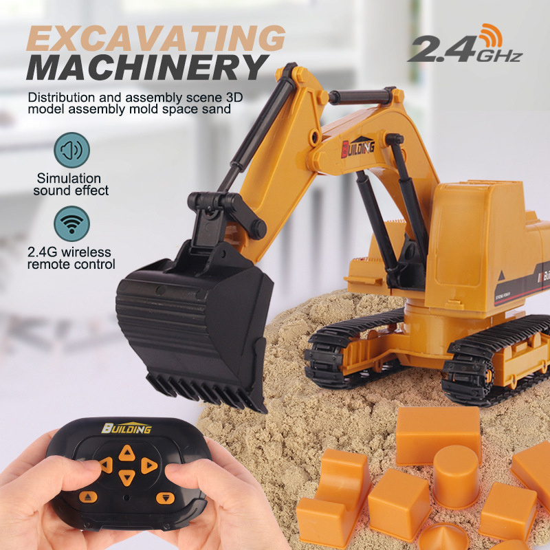 New kids educational DIY 2.4G wireless remote control excavator machine 3D model imposition electric engineering vehicle toys