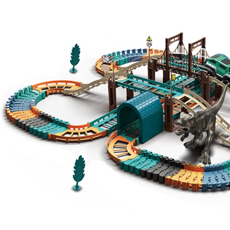 NEW High quality battery operation race electric slot car track with dinosaur train toy for kids