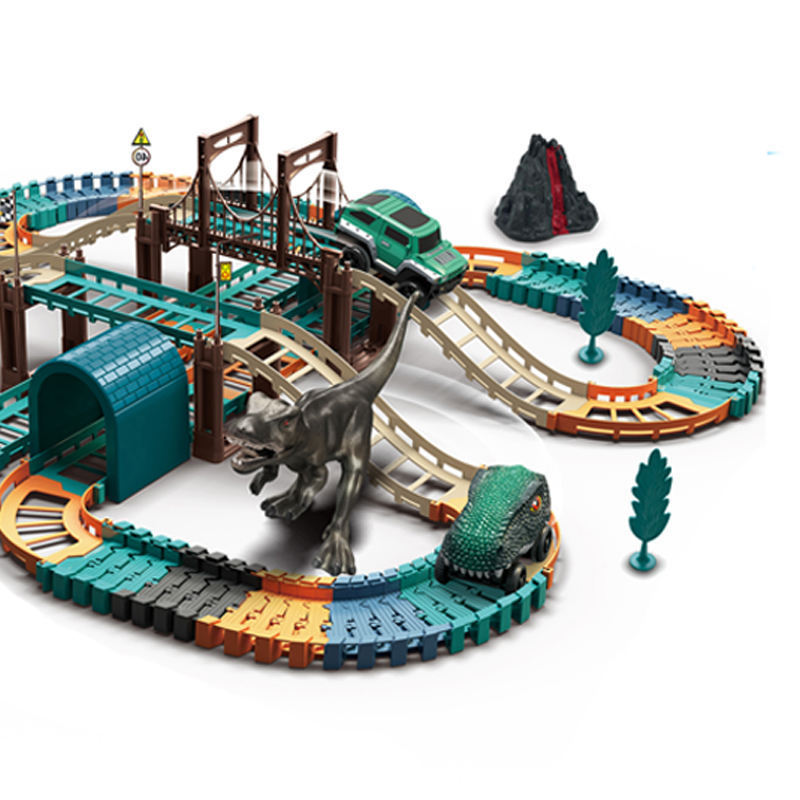 NEW High quality battery operation race electric slot car track with dinosaur train toy for kids