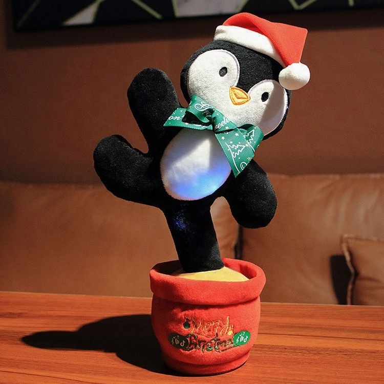 Christmas Gift Decoration Dancing Twisting Singing Christmas Tree Elk Gingerbread Penguin Plush Toy with Flash Light